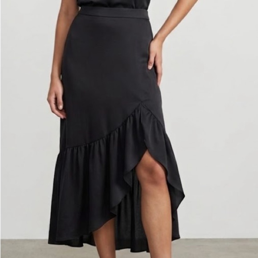 Vintage 80s Frederickâs of Hollywood Black Ruffled High Low Midi Skirt XS